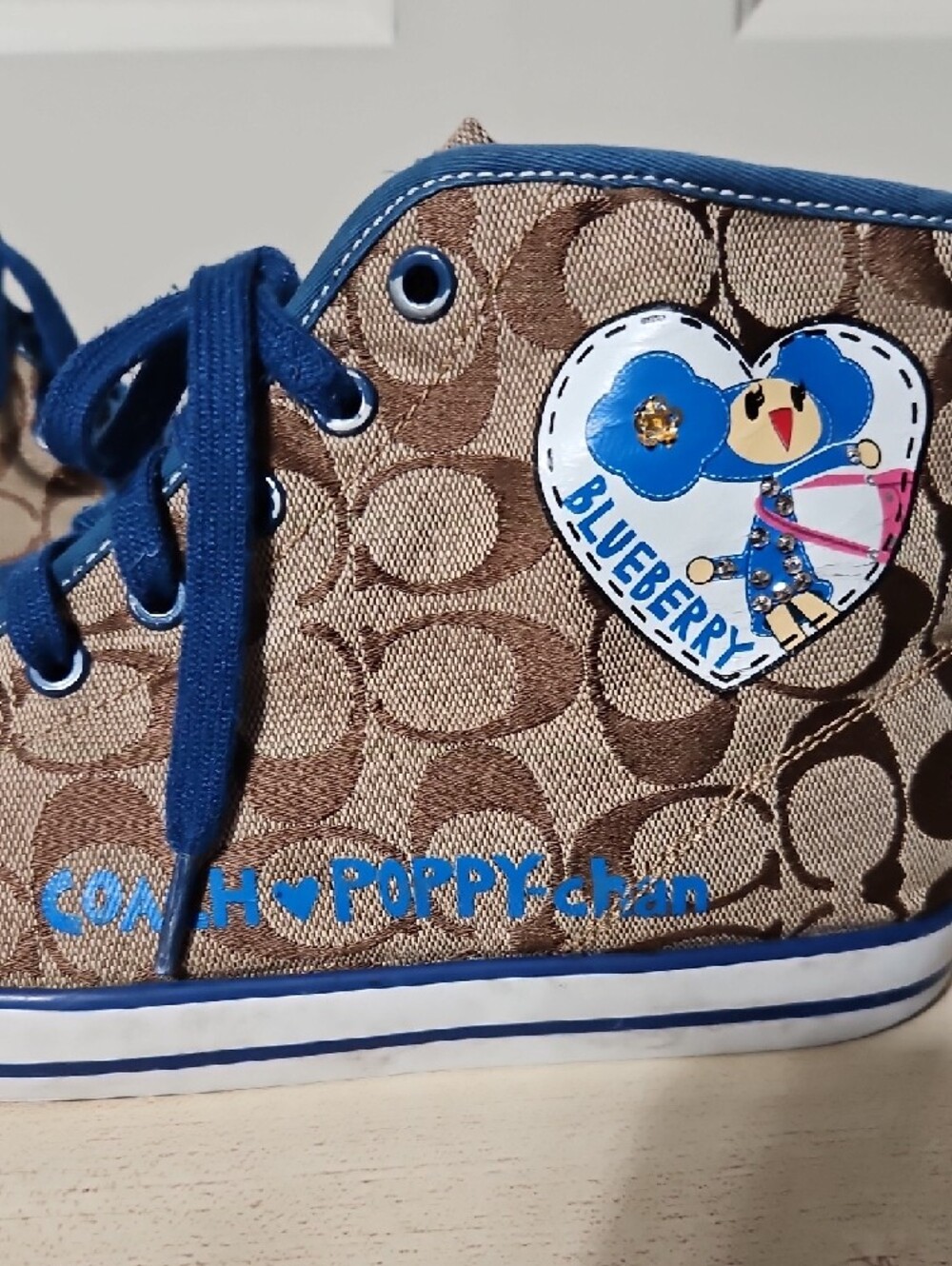 Coach EUC POPPY CHAN Bluberry Signature High-Top Sneakers - Picture 7 of 9
